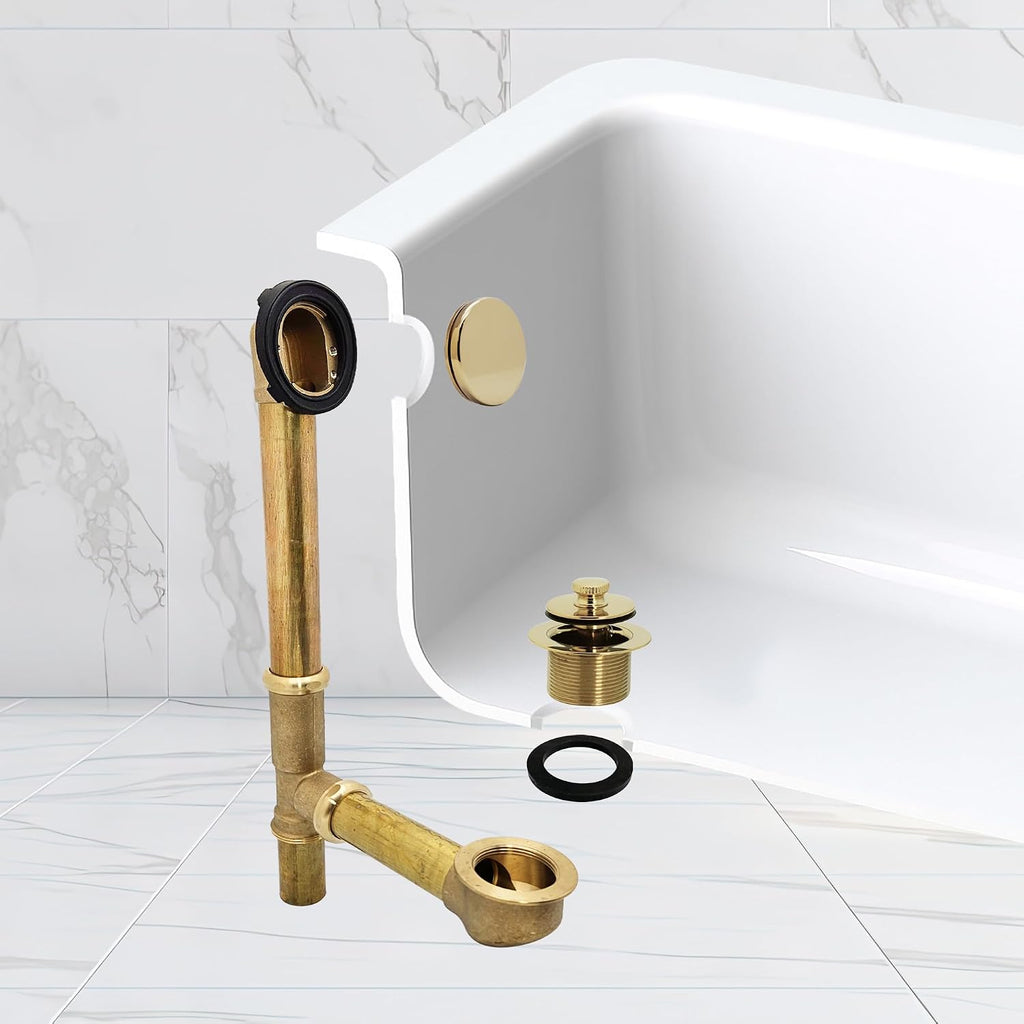 Westbrass A321H-01 14' Brass Bath Waste & Overflow Assembly with Twist & Close Drain Plug and Illusionary Faceplate, Polished Brass