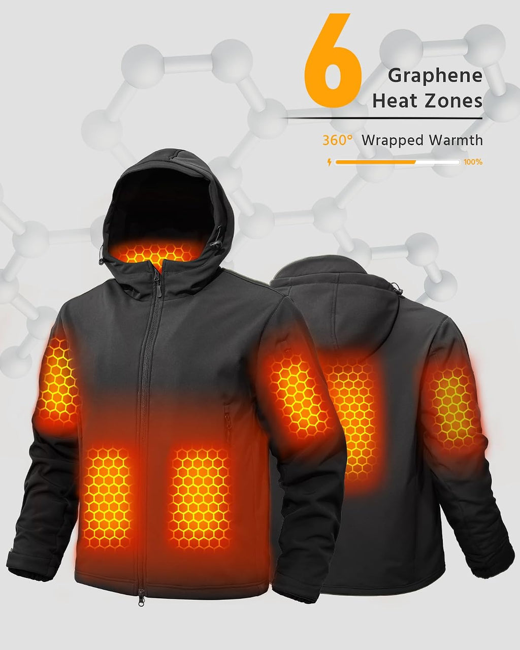 Wulcea Graphene Heated Soft Shell Jacket for Men 12V 18400mAh Large Capacity