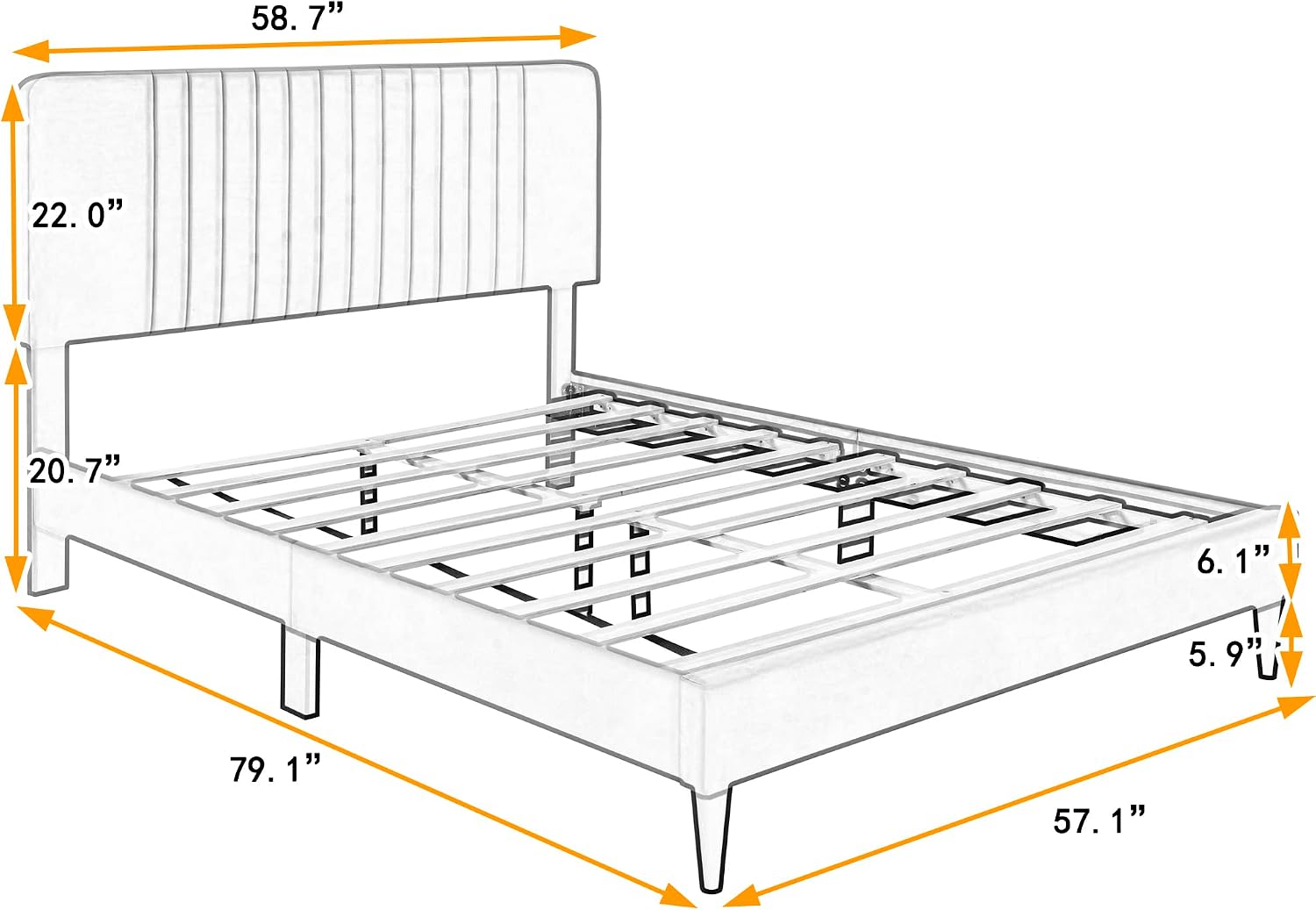 KLMM Elegant Full Size Upholstered Platform Bed,No Box Spring Needed, Velvet Fabric, Suitable for Bedroom Use, Easy to Assemble (Gray#K^)