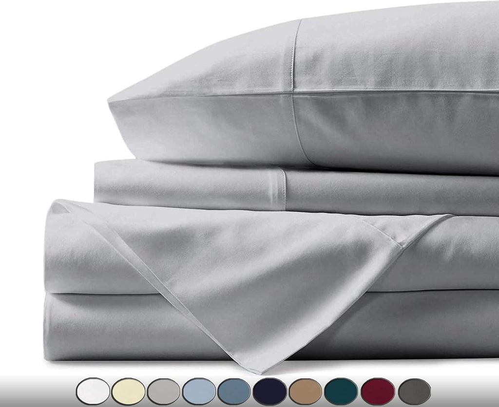 4 Piece Sheet Set- Cotton 1000 Thread Count - Luxury Bedding Set Fits Up to 15 Inches Deep Pocket - 4 Piece Sheet Set (Queen Size, Silver Grey)