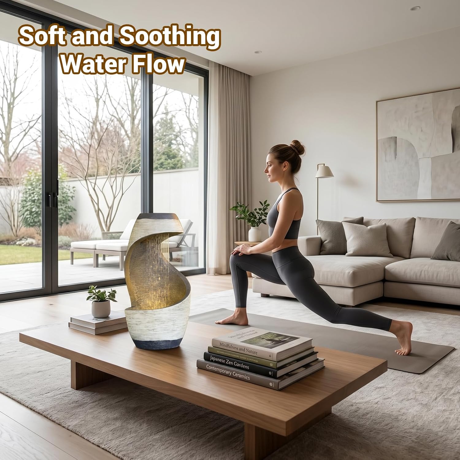 Sunlinua Modern Tabletop Water Fountain for Women Indoor Zen Relaxation Water Fountains Desktop Waterfall with Soothing Sound for Meditation Desk Home Office Decor
