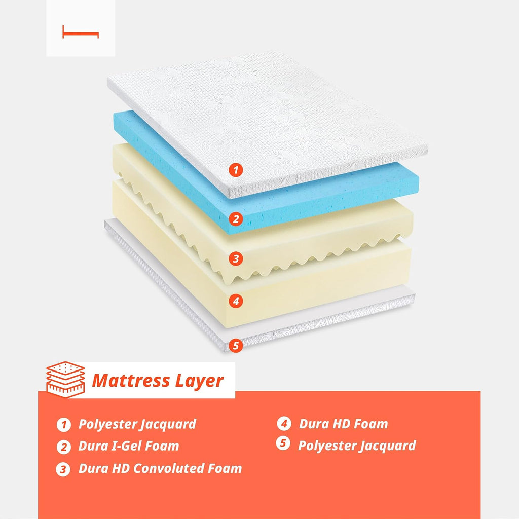 PrimaSleep Queen Mattress, 6 Inch Gel Memory Foam Mattress, Gel Infused for Comfort and Pressure Relief, CertiPUR-US Certified, Bed-in-a-Box, Medium Firm, Queen Size