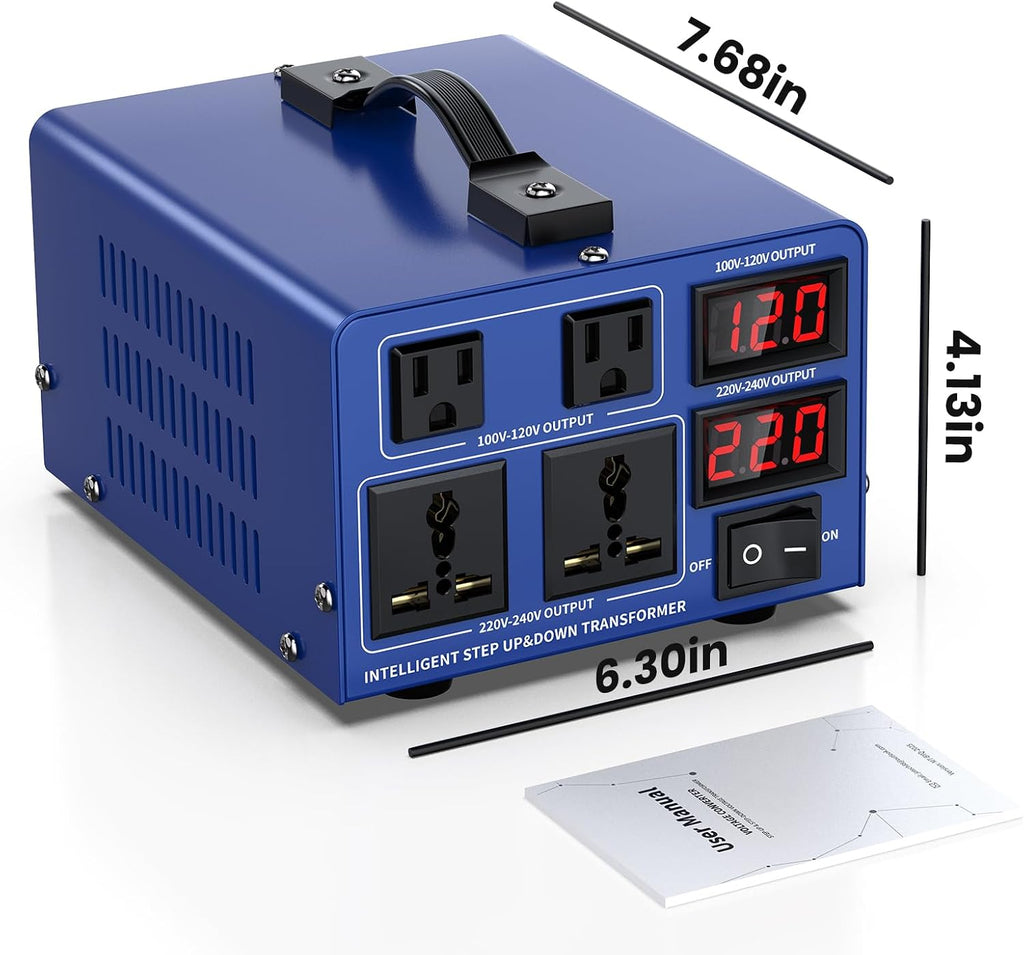 8000 watt Voltage Conversion Transformer Heavy-Duty Step-up/Step-Down AC 110V/120V/220V/240V Power Conversion, with resettable Circuit Breaker Protection, with US Power Cord, LCD Display