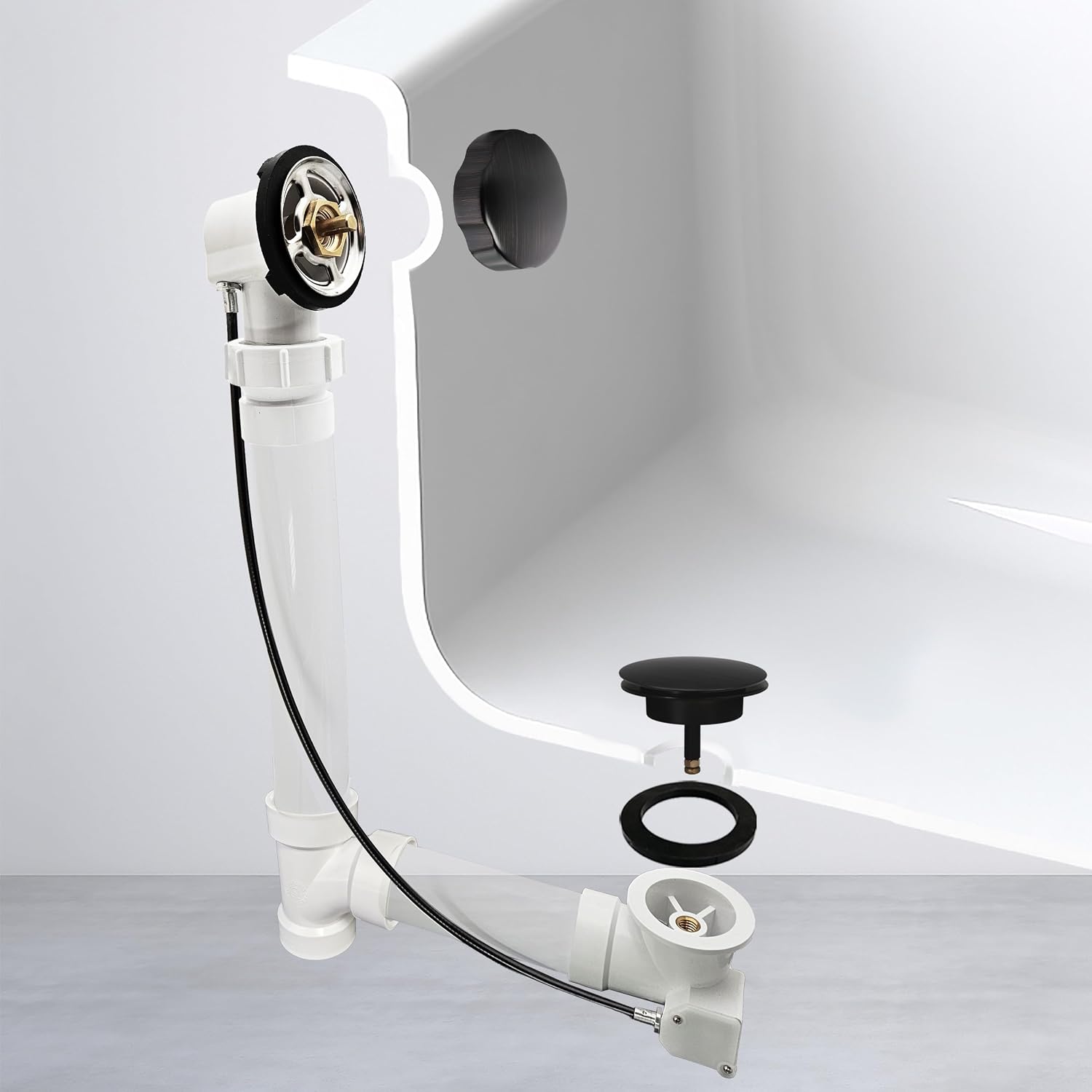 Westbrass A50P45BJ-12A 1-1/2' Sch. 40 PVC 45' Cable Driven Bath Waste Kit with Ball Joint Head and Brass Trim Drain Kit, Antique Bronze
