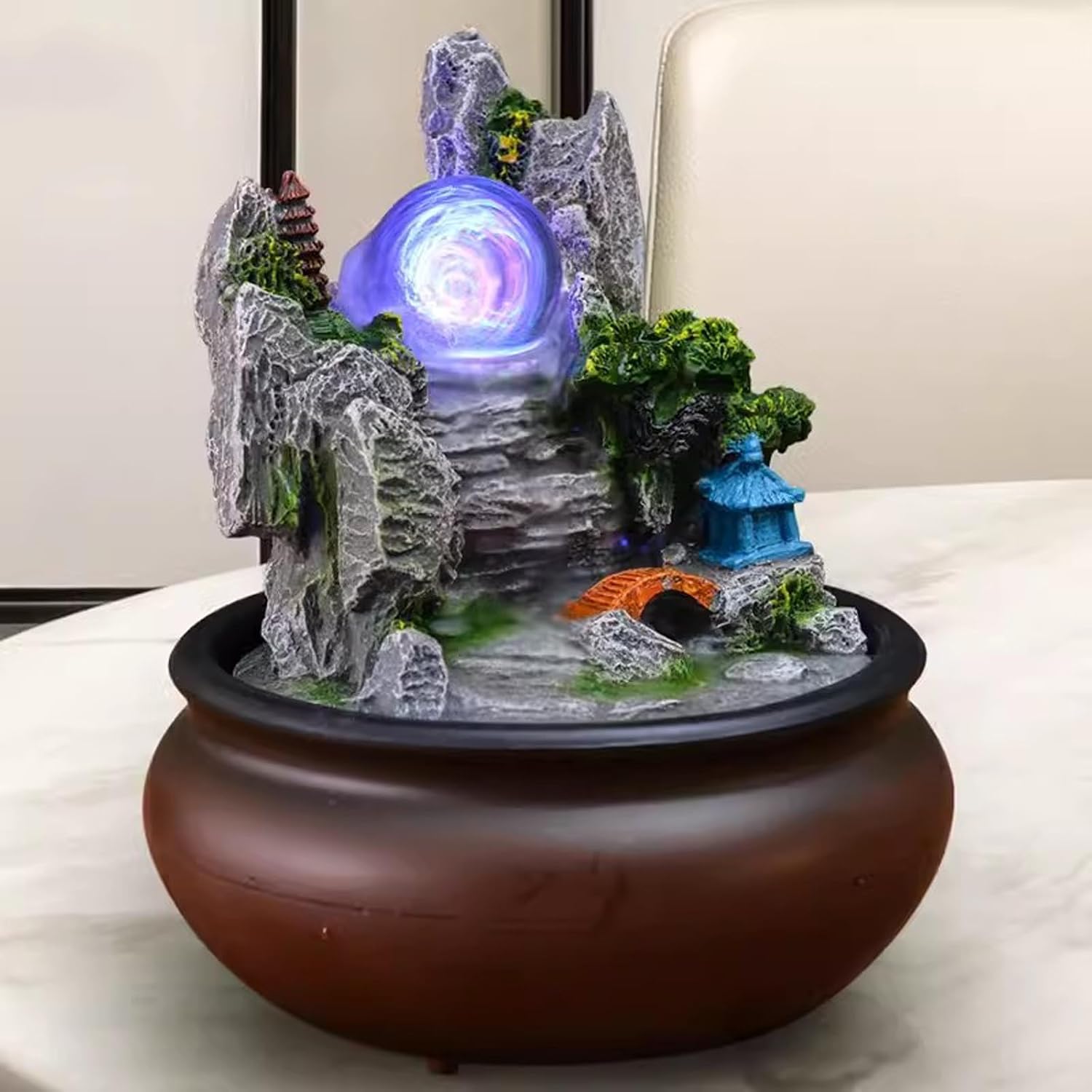 Tabletop Fountain Flowing Water Decoration Fountain Chinese Style Rockery Home Decoration Gift Office Opening Desktop Decoration Desktop Fountain (Color : 04)