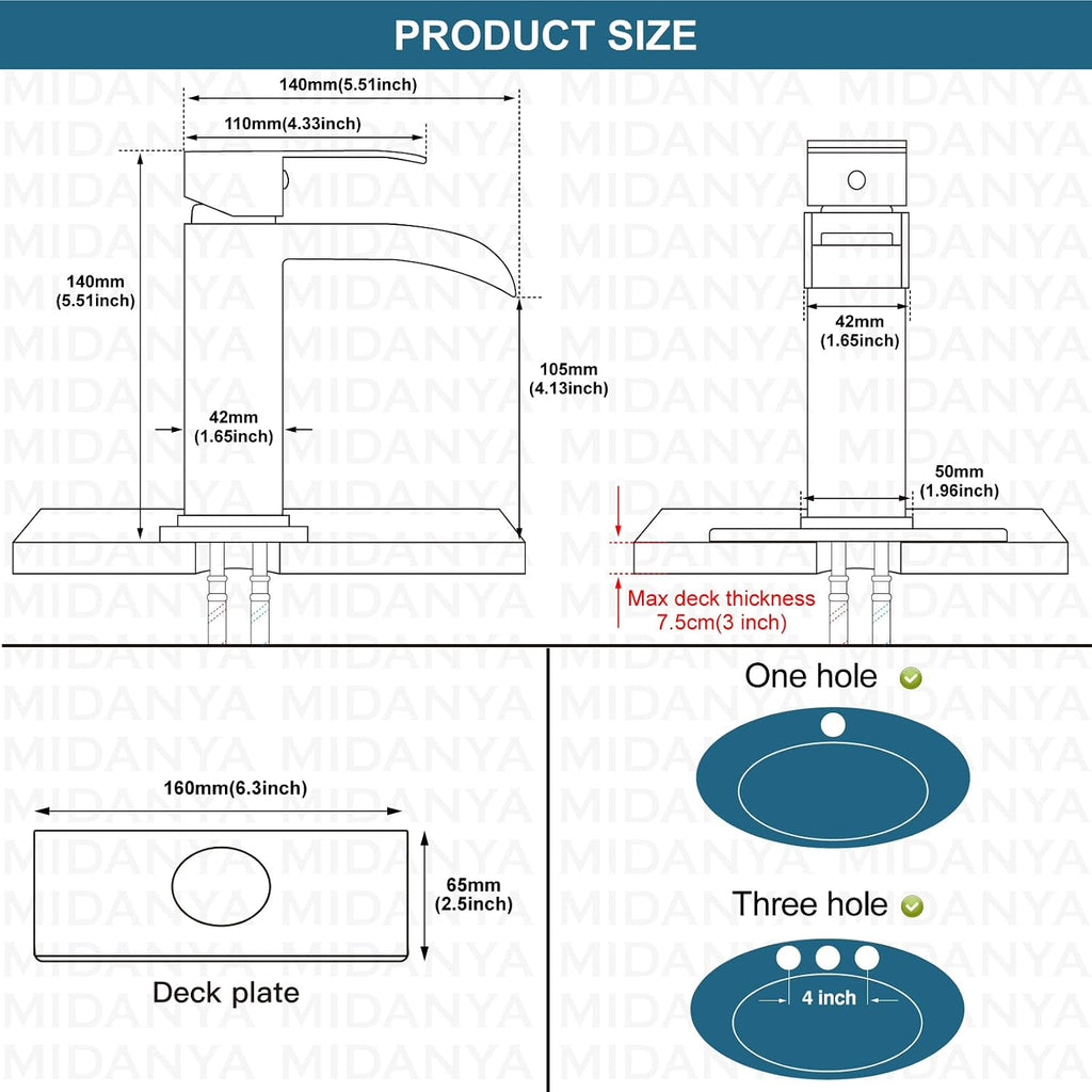 Midanya Brushed Nickel Single Handle Slotted Waterfall Vanity Bathroom Sink Faucets with 10 Inch Brushed Nickel Rain Shower System Tub Shower Faucet Set Square Rainfall Shower Head