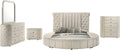 Coaster Home Furnishings - Sonya - Wood - 5-Piece Bedroom Set with Round Bed, Scroll-Back Headboard, USB Ports and Modern Classic Style - Bedroom - Eastern King Size - Ivory - 360111KE-S5
