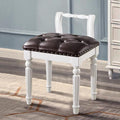 Low Back Vanity Bench Stool with Padded Cushion, Leather Retro Makeup Stool, Solid Wood Carving Legs, Piano Bench for Makeup Room, Bedroom, Living Room (White + Brown)