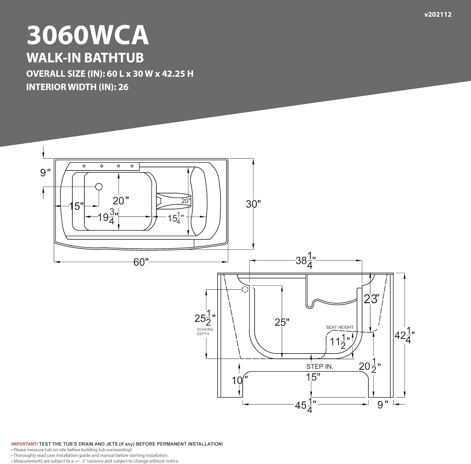 ANZZI Walk-In Bathtub 30 in x 60 in Left Drain Wheelchair Access Whirlpool and Air Tub, 8 Hydro Jets, 24 Air Jets, Powered Fast Drain, Quick Fill Faucet, ADA Seat, Chromatherapy, White | AMZ3060WCALWD