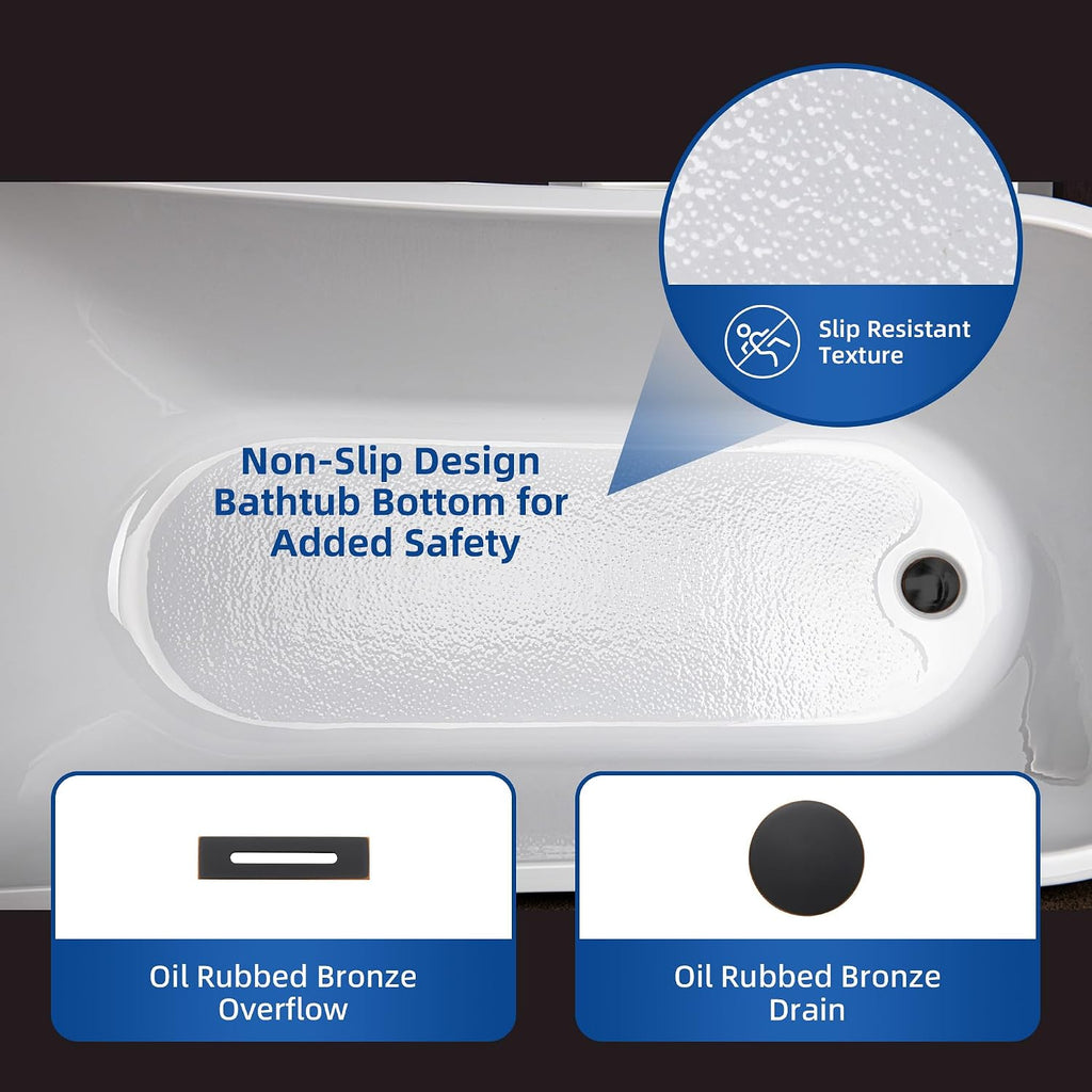 WOODBRIDGE 67' Acrylic Freestanding Bathtub Contemporary Soaking White Tub with Oil Rubbed Bronze Overflow and Drain,BTA1508-ORB