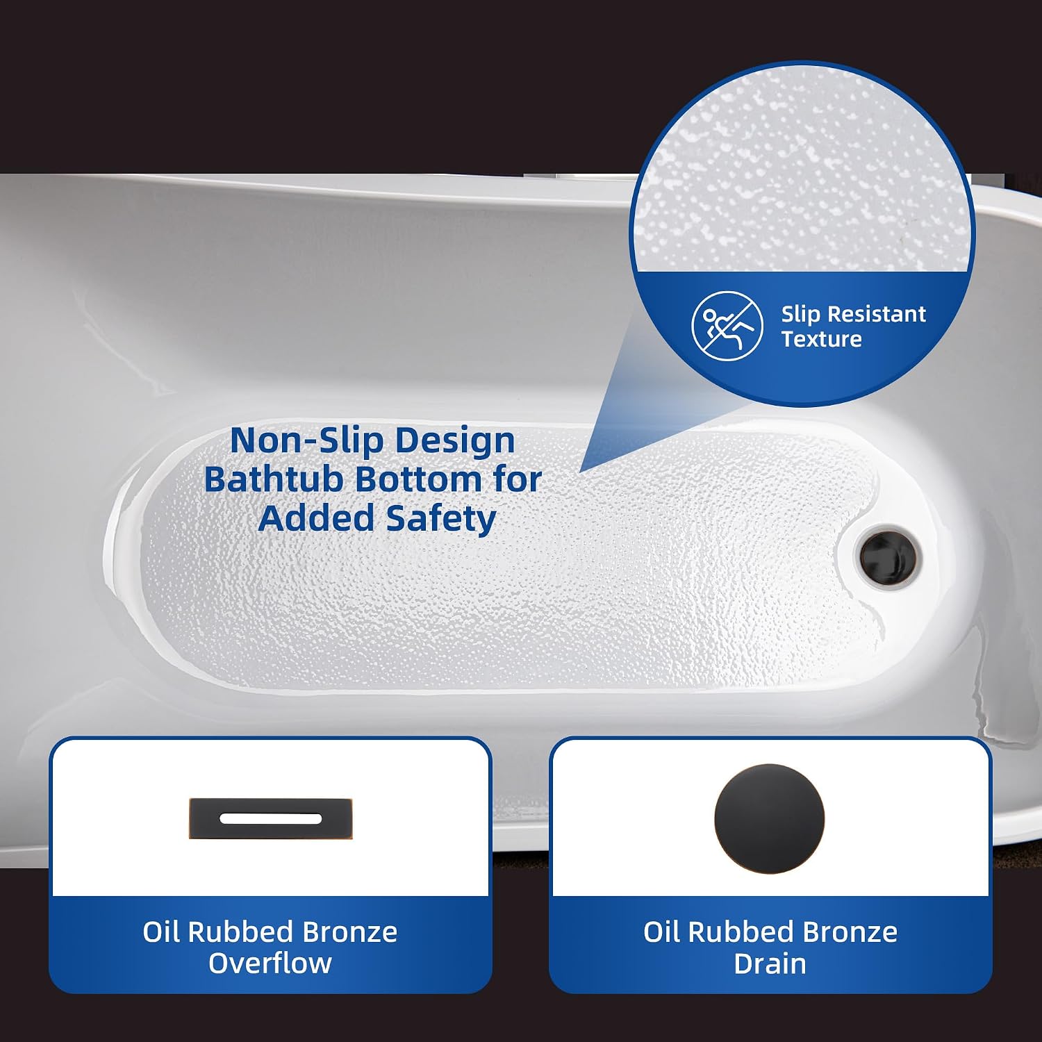 WOODBRIDGE 67' Acrylic Freestanding Bathtub Contemporary Soaking White Tub with Oil Rubbed Bronze Overflow and Drain,BTA1508-ORB