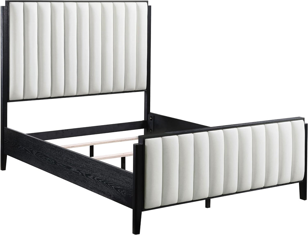 Coaster Home Furnishings Brookmead Transitional 4-Piece Bedroom Set Fabric Upholstered Queen Size Panel Bed Frame 60-inch Headboard Black 224710Q-S4