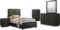 Coaster Home Furnishings - Cavelle - Wood - 5-Piece Bedroom Set with Panel Bed, Metal Knobs, and Upholstered Headboard - Bedroom - Twin Size - Black - 223661T-S5