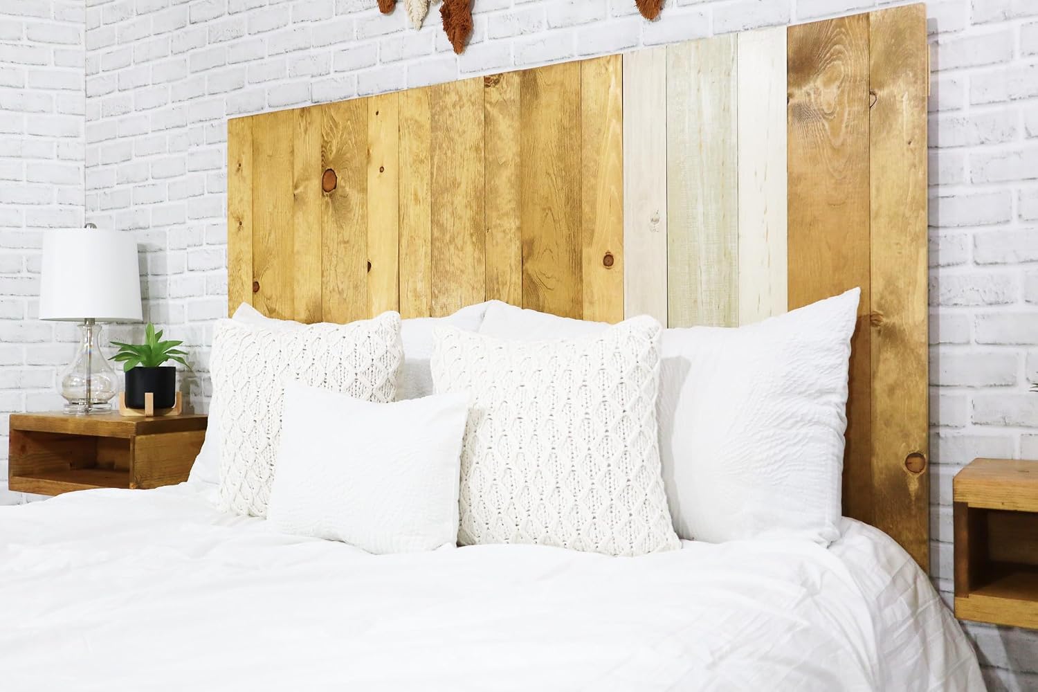 Barn Walls Boho Euro Mix Signature Design, Multicolored Solid Wood Headboard, Floating Panels, Wall Mount, Adjustable Height Easy Assembly, Queen Size