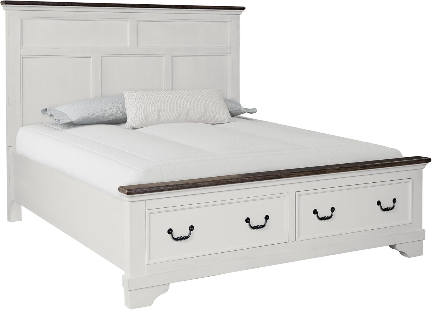 Furniture of America Roden Modern Solid Wood 5-Piece Bedroom Set with Storage Footboard, USB Chargers on Nightstand, Drop Handle Pulls, No Box Spring Needed, King, White