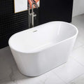 WOODBRIDGE 59' Acrylic Freestanding Bathtub Contemporary Soaking White Tub with Brushed Nickel Overflow and Drain,B0014-BN