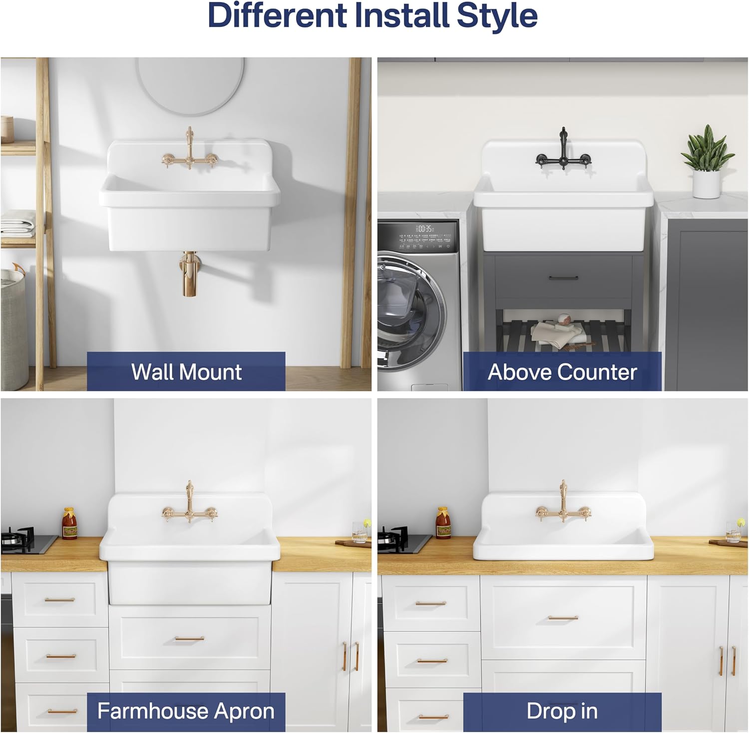 Eridanus 30 Inch Utility Sink, Wall Mount Laundry Sink, Modern Bathroom Basin, Farmhouse Kitchen Sink Drop-in, Floating Porcelain Ceramic Tub High Back for Garage, Washing Room, Workshop 30'x19'x17'