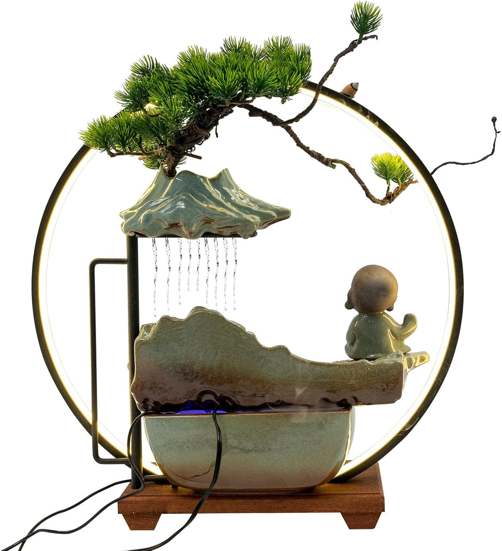 Indoor Fountain Rockery Tabletop Fountain with an Atomizer Elaxation Water Feature Meditation Desktop Fountains for Home Office Decor or Giving 19.7' x 7'' x 24.4'' with LED Light