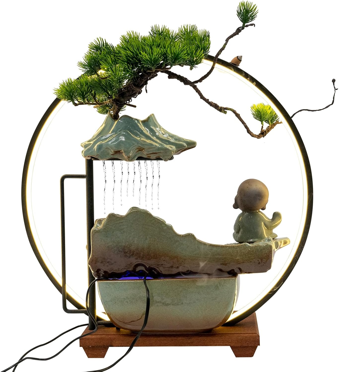 Indoor Fountain Rockery Tabletop Fountain with an Atomizer Elaxation Water Feature Meditation Desktop Fountains for Home Office Decor or Giving 19.7' x 7'' x 24.4'' with LED Light