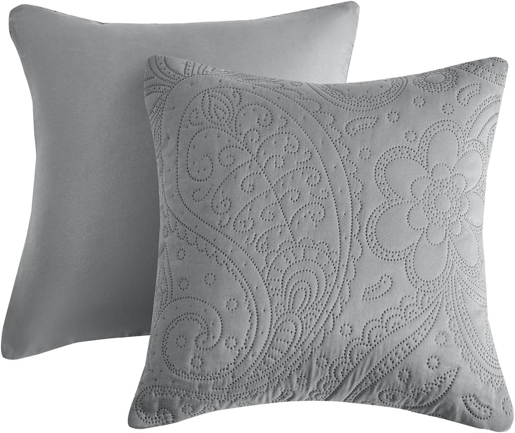 Oversized King Bedspread 128x120 Extra Wide, Ultrasonic Lightweight Bedding Cover, Paisley Pattern, Reversible, 5 Piece, 100% Microfiber, Grey