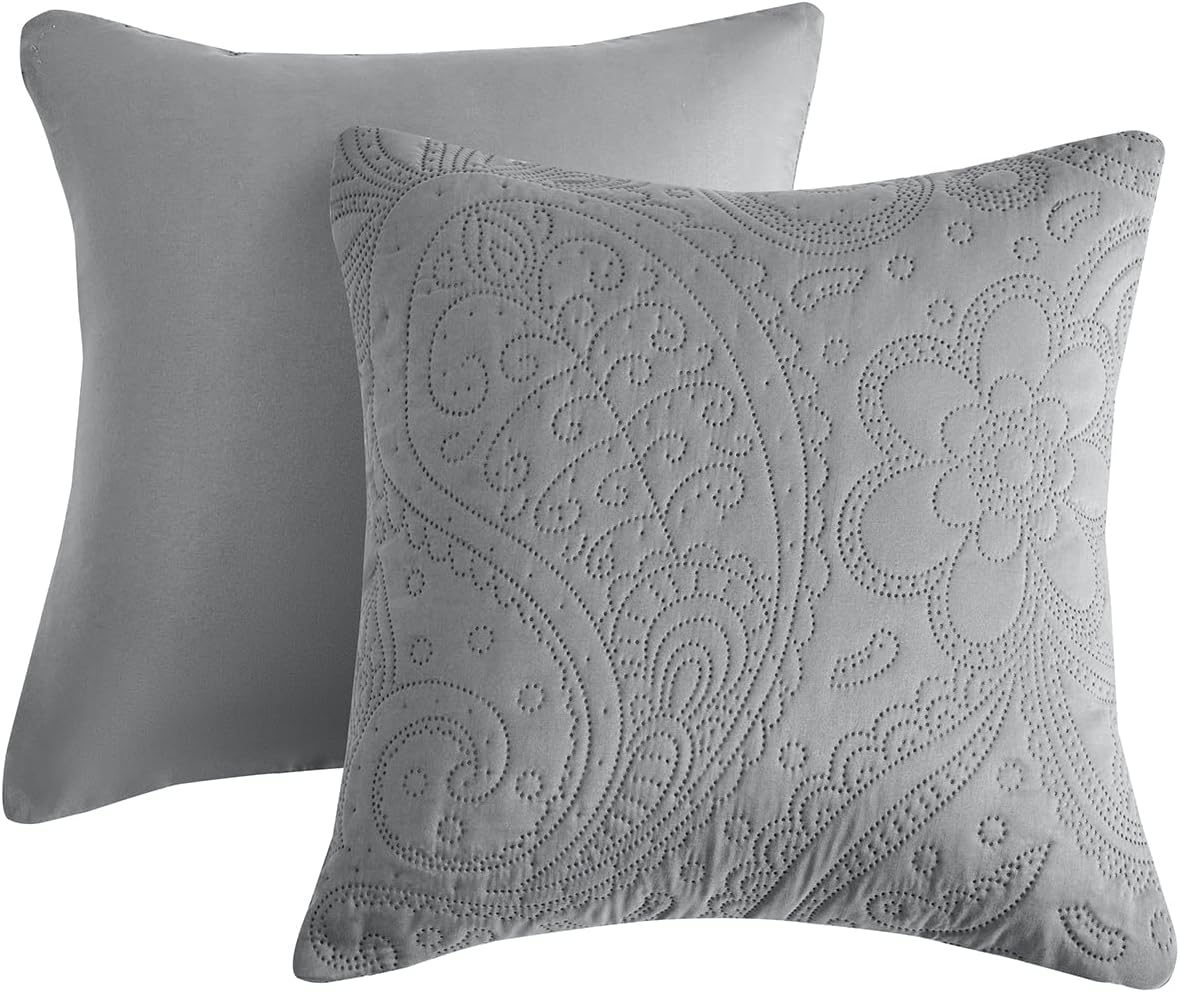 Oversized King Bedspread 128x120 Extra Wide, Ultrasonic Lightweight Bedding Cover, Paisley Pattern, Reversible, 5 Piece, 100% Microfiber, Grey