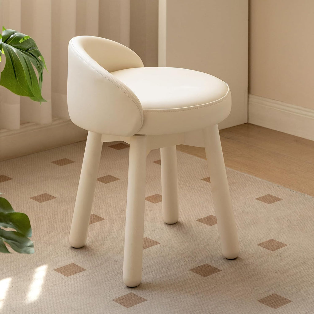 YESWOOD Adjustable Vanity Stool, 360 Swivel Chair for Makeup Room, Fully Assembled Makeup Chair, White Faux Leather Stool for Bathroom & Living Room, White