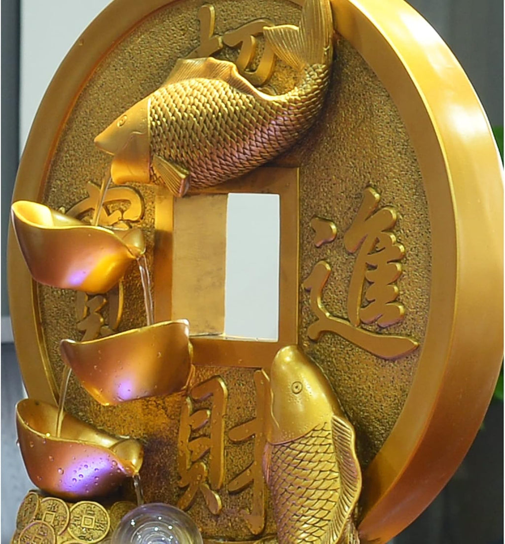 Tabletop Fountain Desktop Fountain Waterfall Decoration with Rotating Decorative Ball Golden Koi Fish Tabletop Fortune and Good Luck Meditation for Office Living Room Craft(Medium)