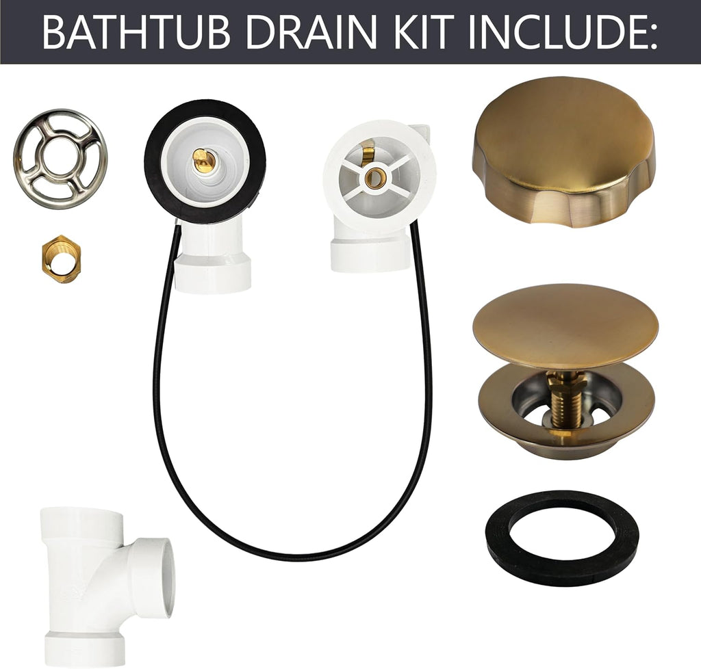 Westbrass A50P45-19 45' SCH. 40 PVC Cable Driven Bath Drain Trim Kit with Rotary Overflow Cover Knob and Pop-Up Stopper, Champagne Bronze