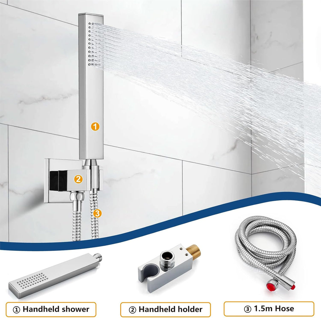 Midanya Polish Chrome 8 inch Widespread Bathroom Sink Faucet Morden Waterfall 3 Holes 2 Handles Vanity Faucet with 10 Inch Polish Chrome Wall Mount Rain Shower System Shower Faucet Set
