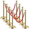 LOVMOR 8 PCS Stainless Steel Stanchion Post Queue 5 ft Red Velvet Rope Red Carpet Ropes and Poles Crowd Control Barriers for Red Carpet Themed Decoration