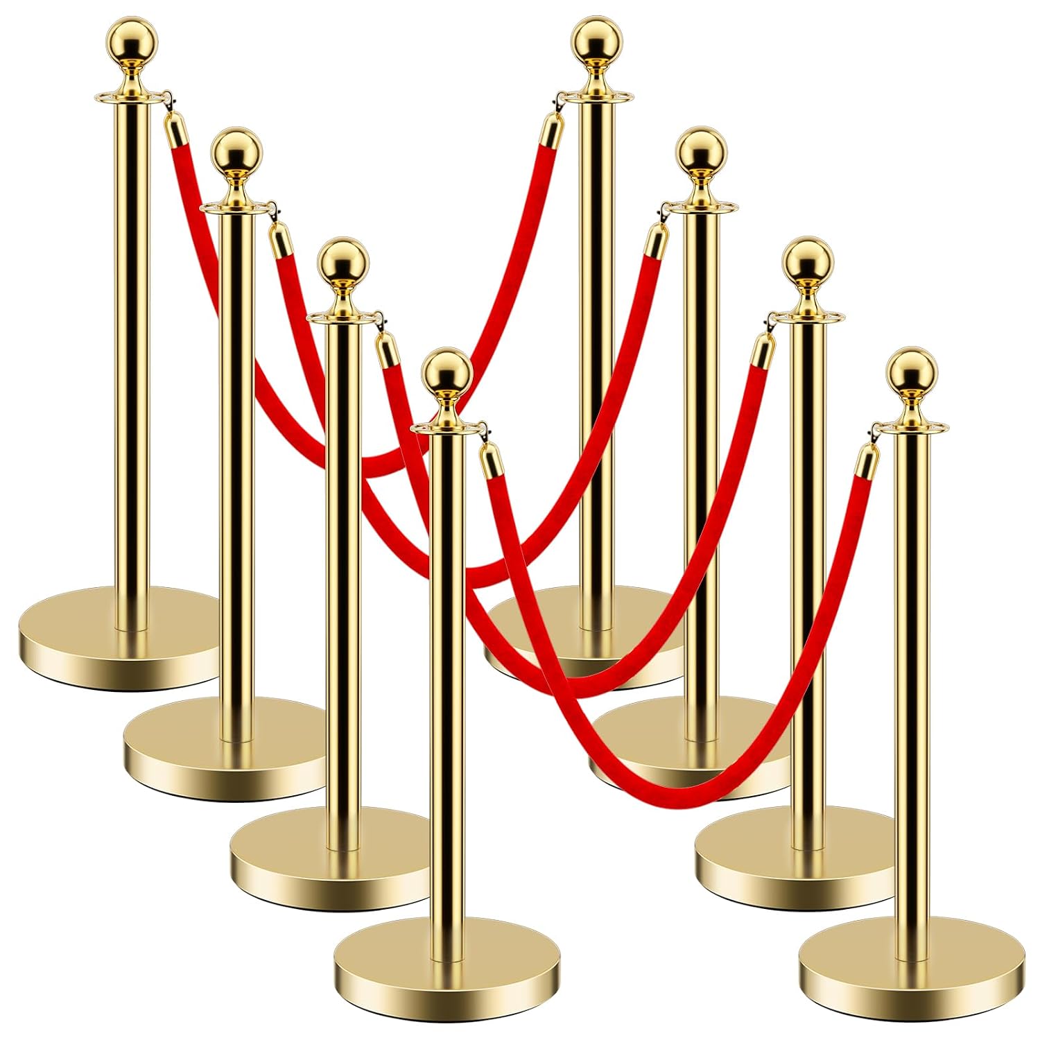 LOVMOR 8 PCS Stainless Steel Stanchion Post Queue 5 ft Red Velvet Rope Red Carpet Ropes and Poles Crowd Control Barriers for Red Carpet Themed Decoration