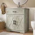 Amada 30″ Bathroom Vanity with Ceramic Sink, Farmhouse Undermount Vanity Sink Cabinet with 2 Doors and 1 Drawer, Free Standing Bathroom Cabinet with Sink Combo Set, Grey