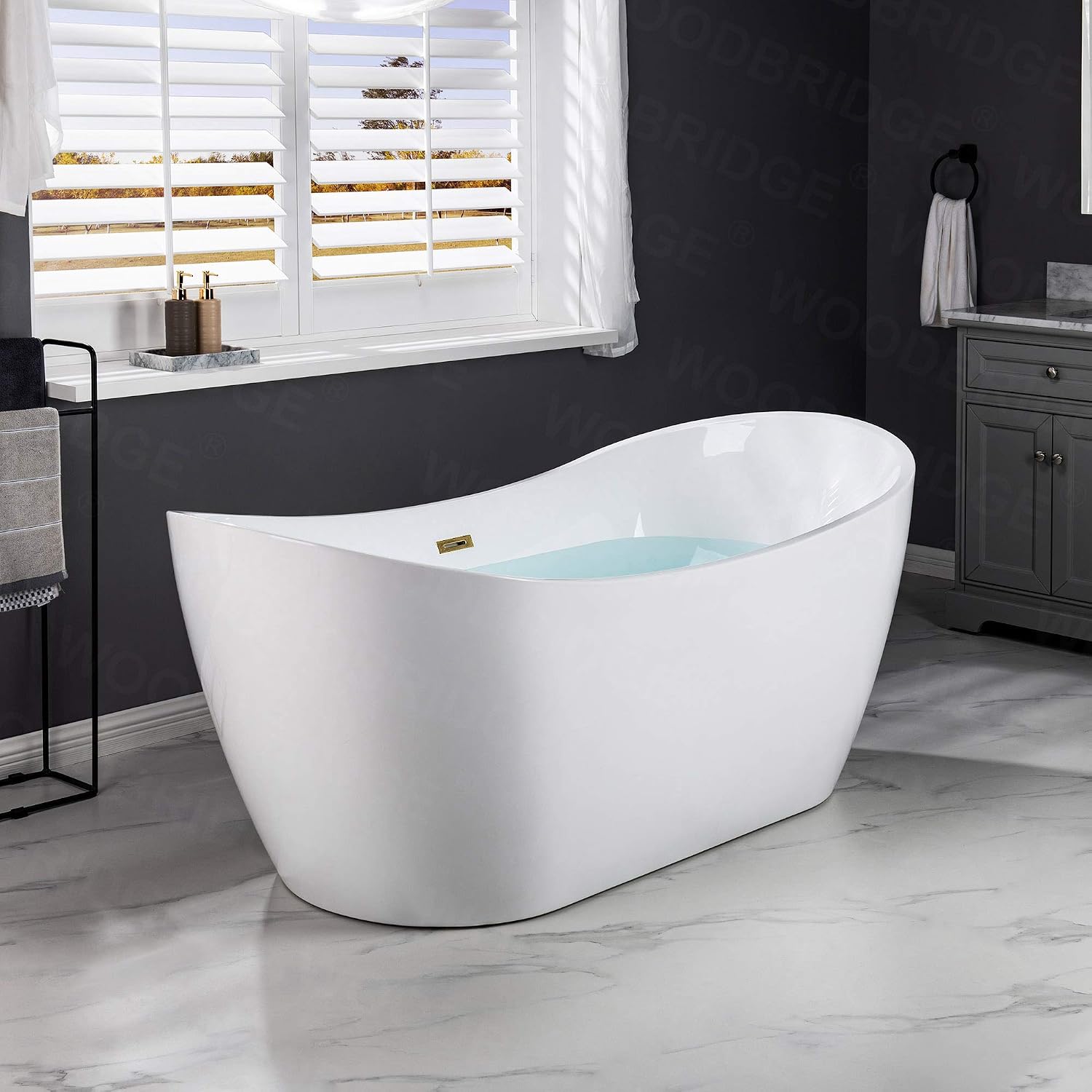 WOODBRIDGE 71'Freestanding White Acylic Soaking Bathtub with Brushed Gold Drain and Overflow,BTA1517 -BG-Drain &O