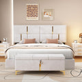 Queen Size Hydraulic Lift Up Storage Bed Frame with Storage Bench, Velvet Upholstered Platform Beds with Headboard, Two Piece Bedroom Sets, Wooden Slats Support, No Box Spring Needed (Beige)