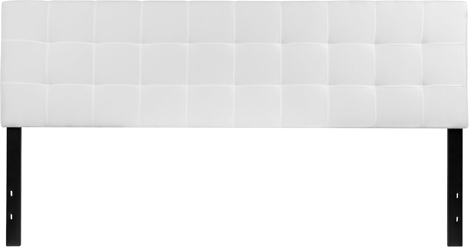 Flash Furniture Bedford Box Stitch Tufted Upholstered King Size Headboard in White Fabric
