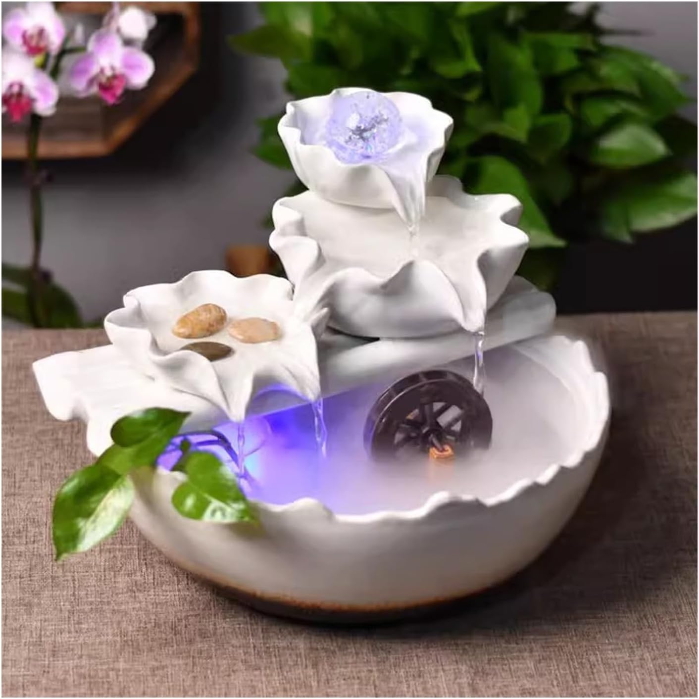 Indoor Fountain Home Creative Wealth Attraction Decoration Desktop Crystal Beads Moisturizing Fountain Fish Tank Gift Ceramic Desktop Decoration Tabletop Fountains Decor