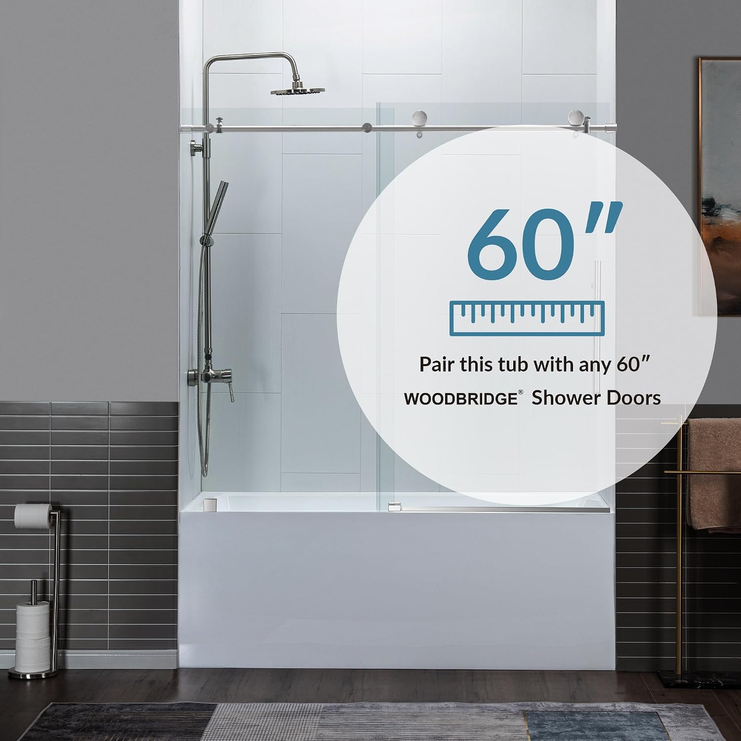 WOODBRIDGE 60' Acrylic Rectangular Alcove Soaking Bathtub in White with Left Drain, Oil Rubbed Bronze pop-up Drain Included, LB429-L