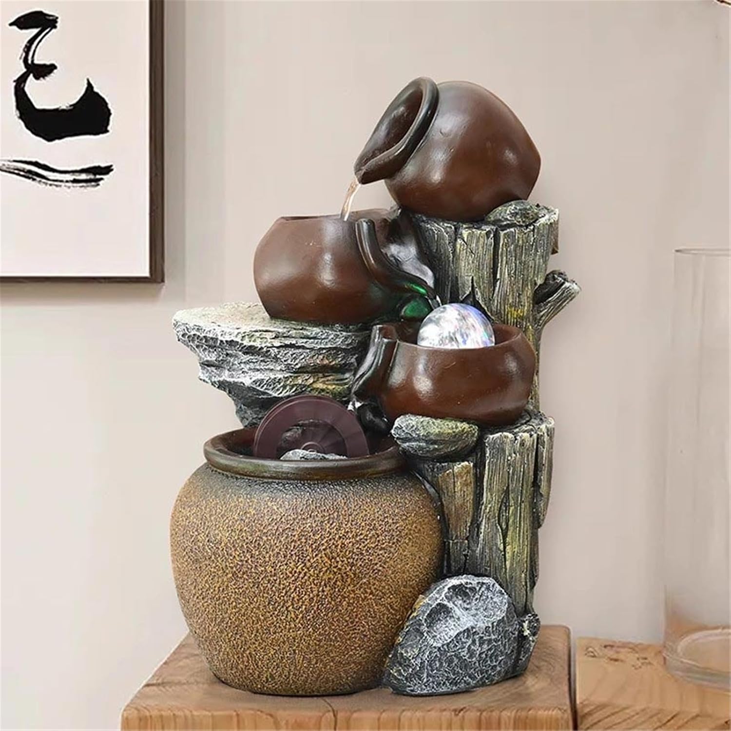 Tabletop Fountain Chinese-Style Flowing Fountain Ornamental Tea Room Feng Shui Wheel Circulating Water Landscape Decoration