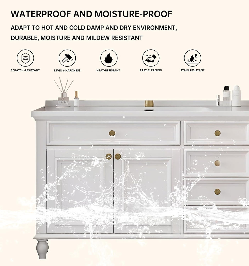 36' Freestanding Bathroom Vanity With Sink,Pure White Ceramic Countertops & Open Mirror Cabinet,2 Soft Closing Doors and 4 dovetail Drawers Bathroom Cabinet/Simple and Light Luxury Style,White