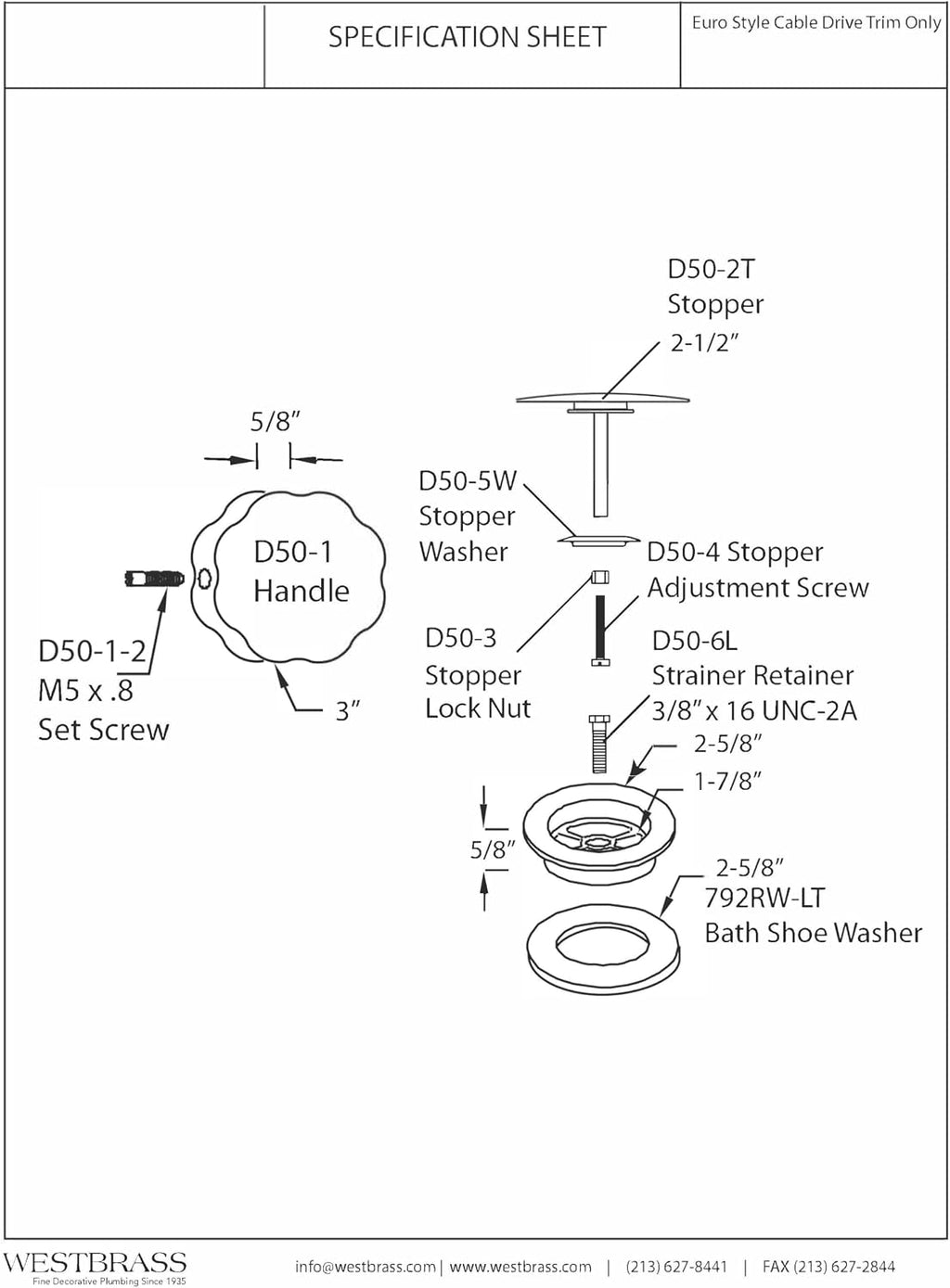 Westbrass D50TE-10-26 Standard 1-1/2' Replacement Trim for Cable Drive Bath Drain Waste & Overflow Assemblies, Polished Chrome (10-Pack)