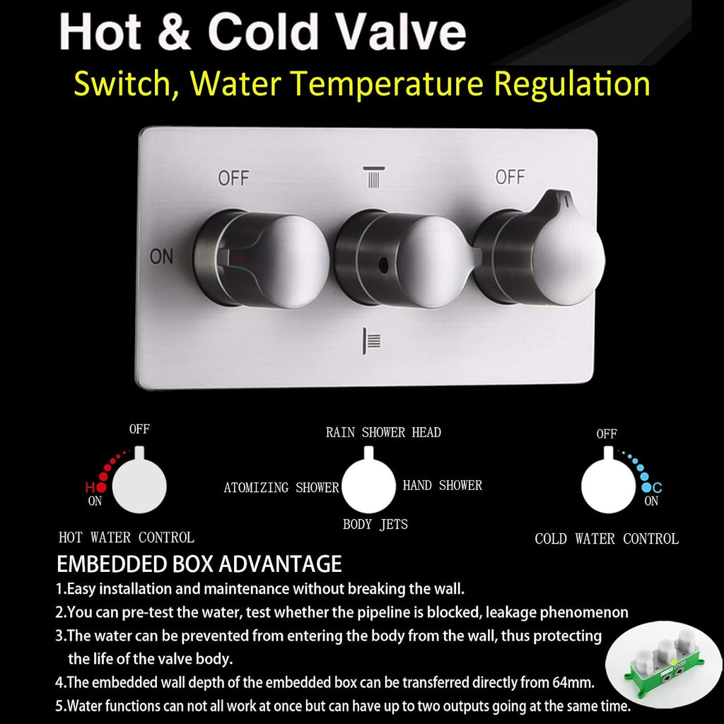Brushed Waterfall Rain Shower Head With Handheld Spray Wall Mounted Brass 8X10 Inch Rainfall Showers System Massage Spa Body Combo Set