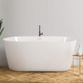 FerdY Shangri-La 55' Acrylic Freestanding Bathtub, Ergonomic Lightweight Classic Oval Soaking Bathtub with Brushed Nickel Drain, Minimalist Linear Design Overflow, Modern White