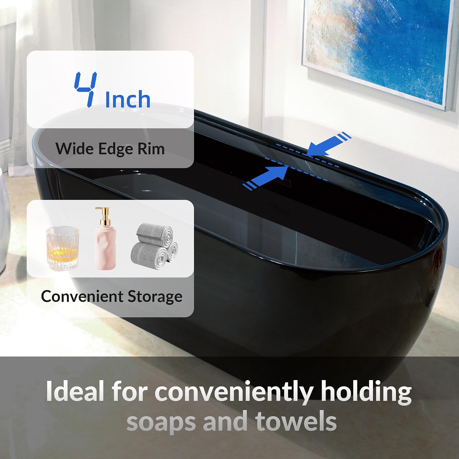 WOODBRIDGE 72' L x 35-3/8' W Freestanding Contemporary Acrylic Soaking Bathtub in Glossy Black Inside and Outside with Oil-Rubbed Bronze Drain & Overflow,B8859-ORB