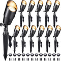Gardenreet LED Spot Light Outdoor - Die-Cast Brass 12V Uplighting Waterproof, Low Voltage Landscape Lights Metal, Black for Fence Fountain with Warm White MR16 Replaceable Bulbs (12 Pack)