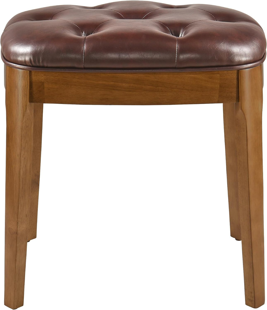 Vanity Stool with Padded Cushion, Vanity Bench with Wood Legs, Piano Bench Seat with with Solid Wood Legs, Backless Vanity Stool for Makeup Room, Bedroom, Dining Room and Study Room, Brown