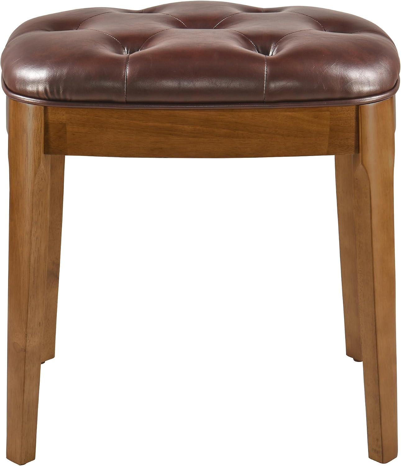 Vanity Stool with Padded Cushion, Vanity Bench with Wood Legs, Piano Bench Seat with with Solid Wood Legs, Backless Vanity Stool for Makeup Room, Bedroom, Dining Room and Study Room, Brown