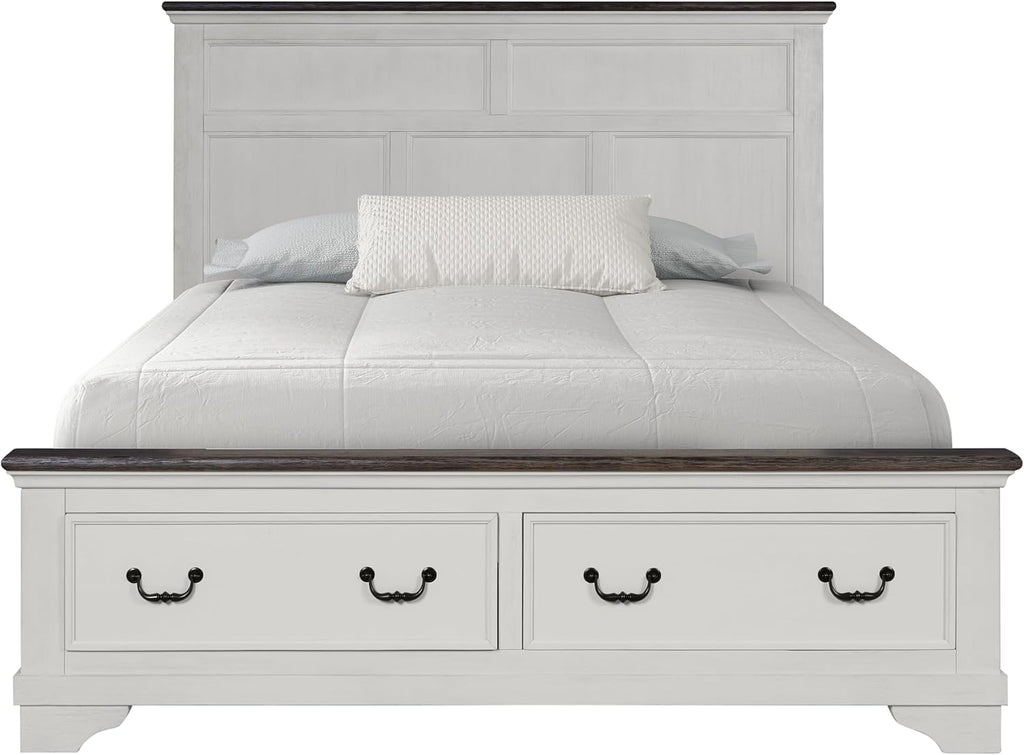 Furniture of America Roden Modern Solid Wood 5-Piece Bedroom Set with Storage Footboard, USB Chargers on Nightstand, Drop Handle Pulls, No Box Spring Needed, King, White