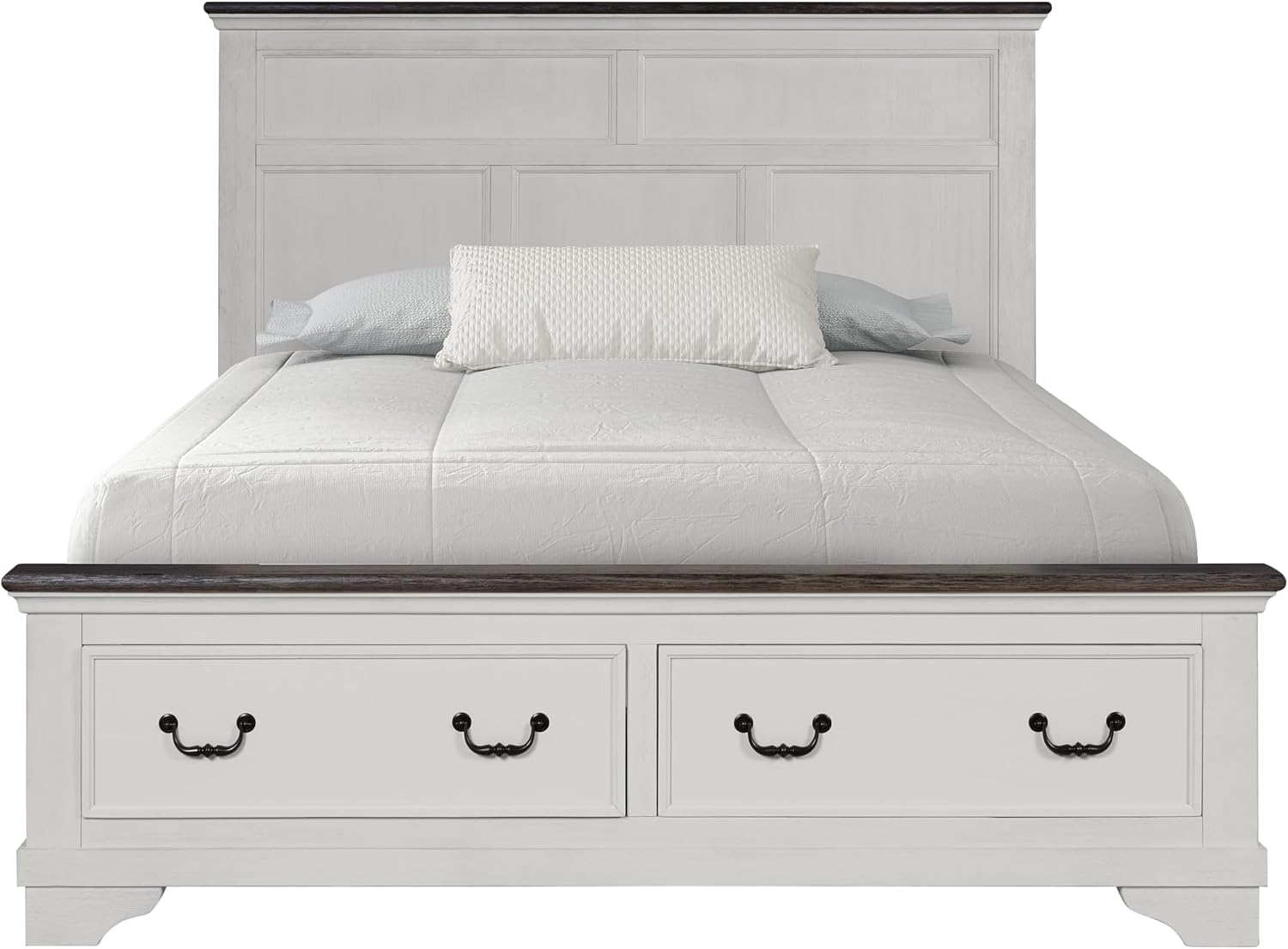 Furniture of America Roden Modern Solid Wood 5-Piece Bedroom Set with Storage Footboard, USB Chargers on Nightstand, Drop Handle Pulls, No Box Spring Needed, King, White