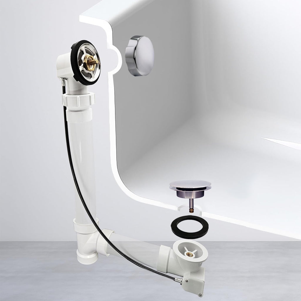 Westbrass A50P45BJ-26 1-1/2' Sch. 40 PVC 45' Cable Driven Bath Waste Kit with Ball Joint Head and Brass Trim Drain Kit, Polished Chrome