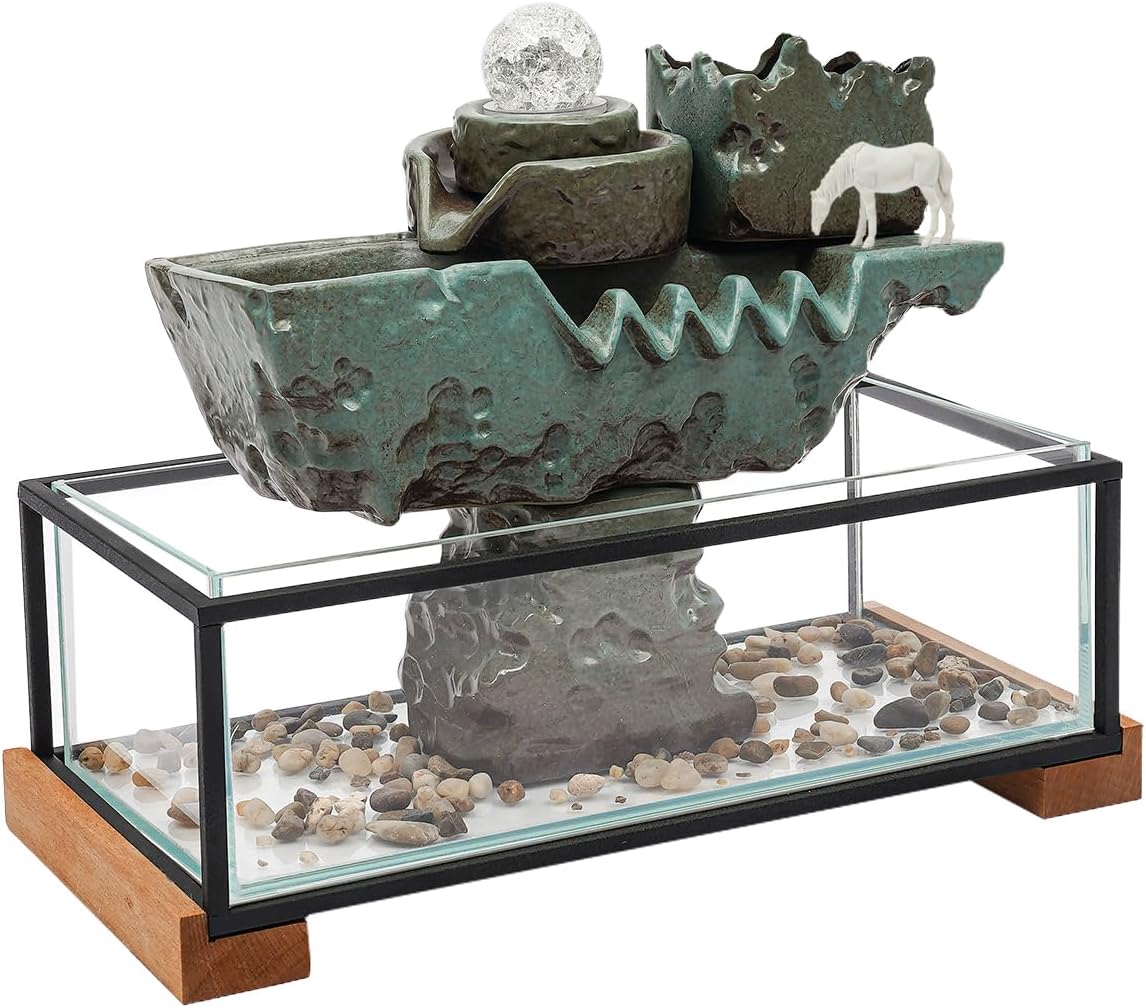 Tabletop Fish Tank Table Decoration Indoor Water Fountains with and Crystal Ball